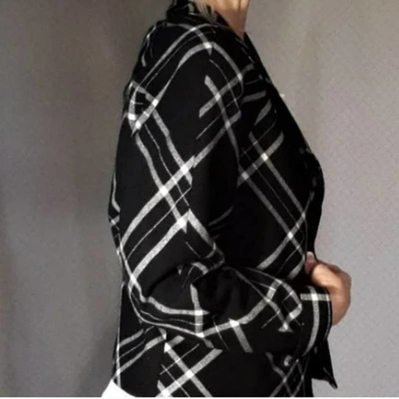 WOOL Career Jacket Black White French Styled Boxy Short Blazer Geometric Sz 8 - Picture 13 of 17